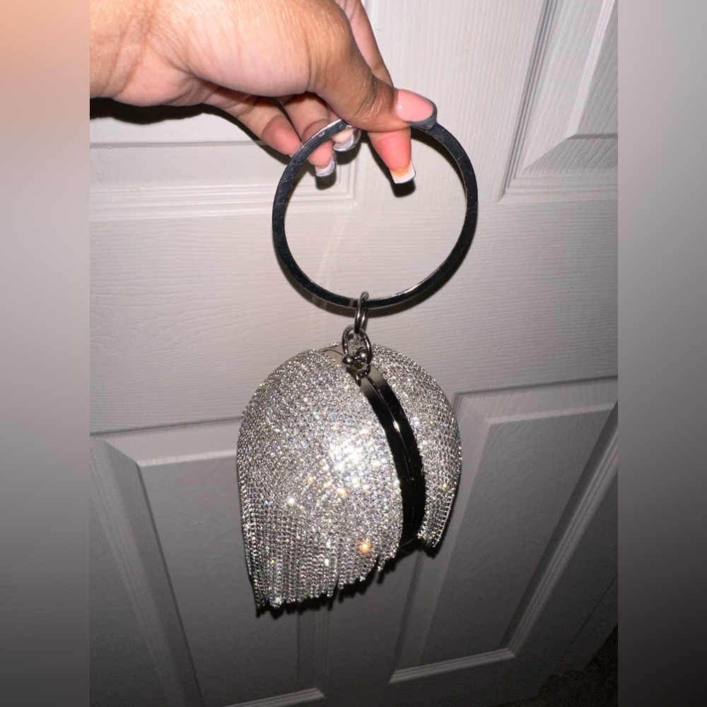 DAZZLING SILVER DISCO BALL MINAUDIERE EVENING CASE PURSE BAG